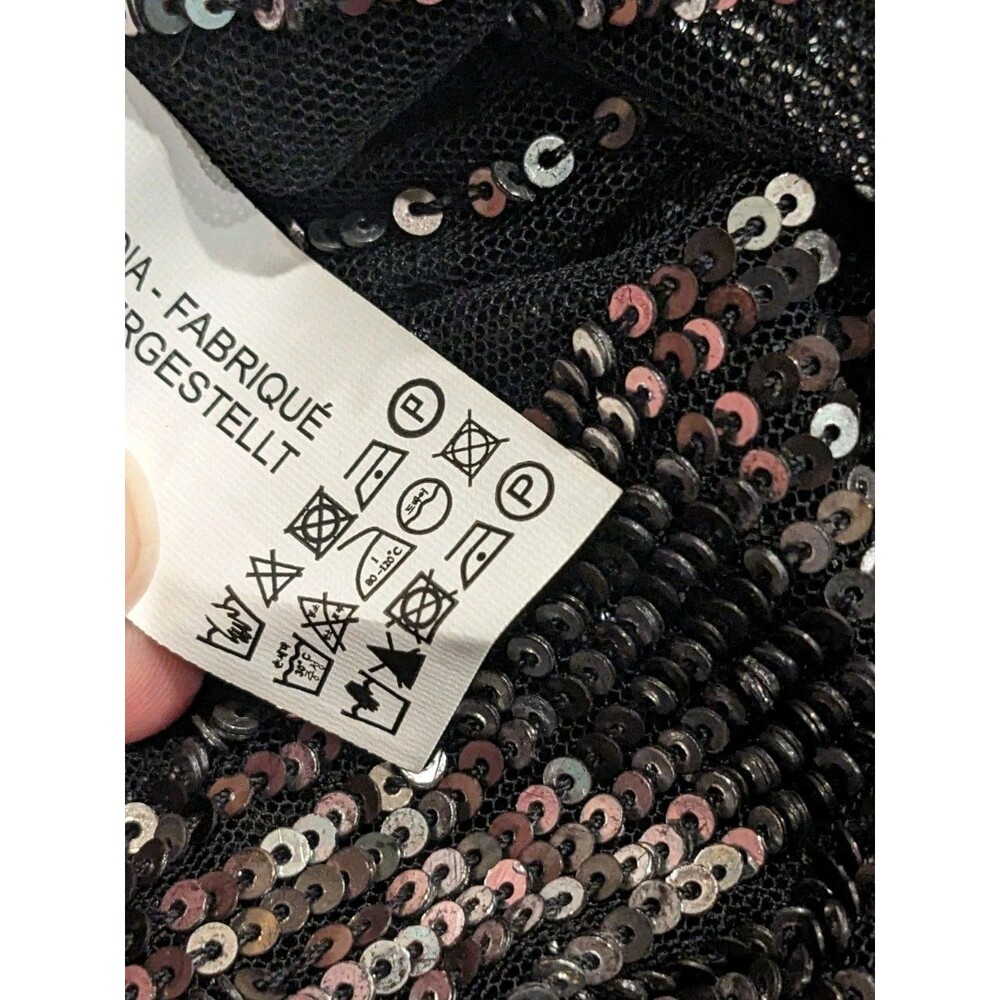 Zara Sequin Midi Skirt Black Silver Striped Asymmetric Ruffle Hem NWT M - Picture 10 of 10